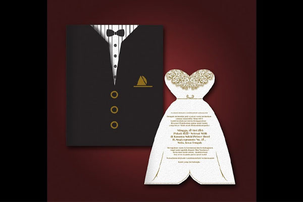 کارت عروسی با طرح لباس عروس و داماد